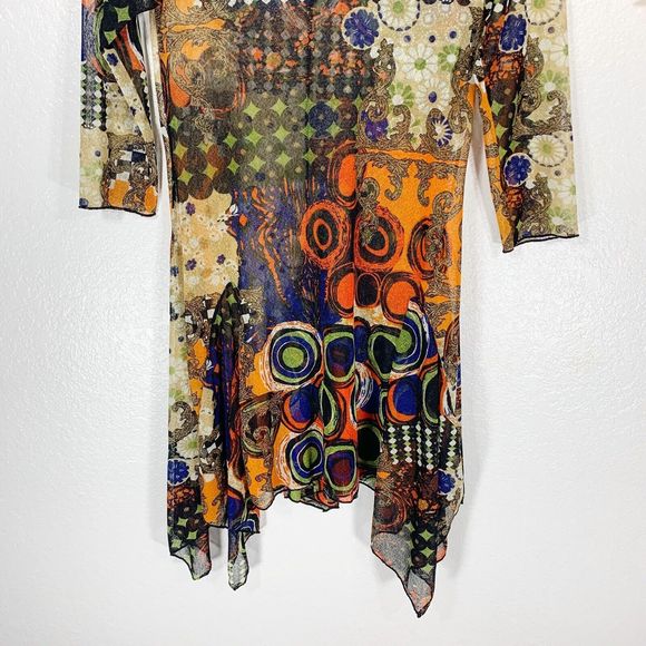 Mirror Image Colorful 3/4 Sleeved Boho Hippy Semi-sheer Dress Sz Small Women’s - Picture 4 of 11